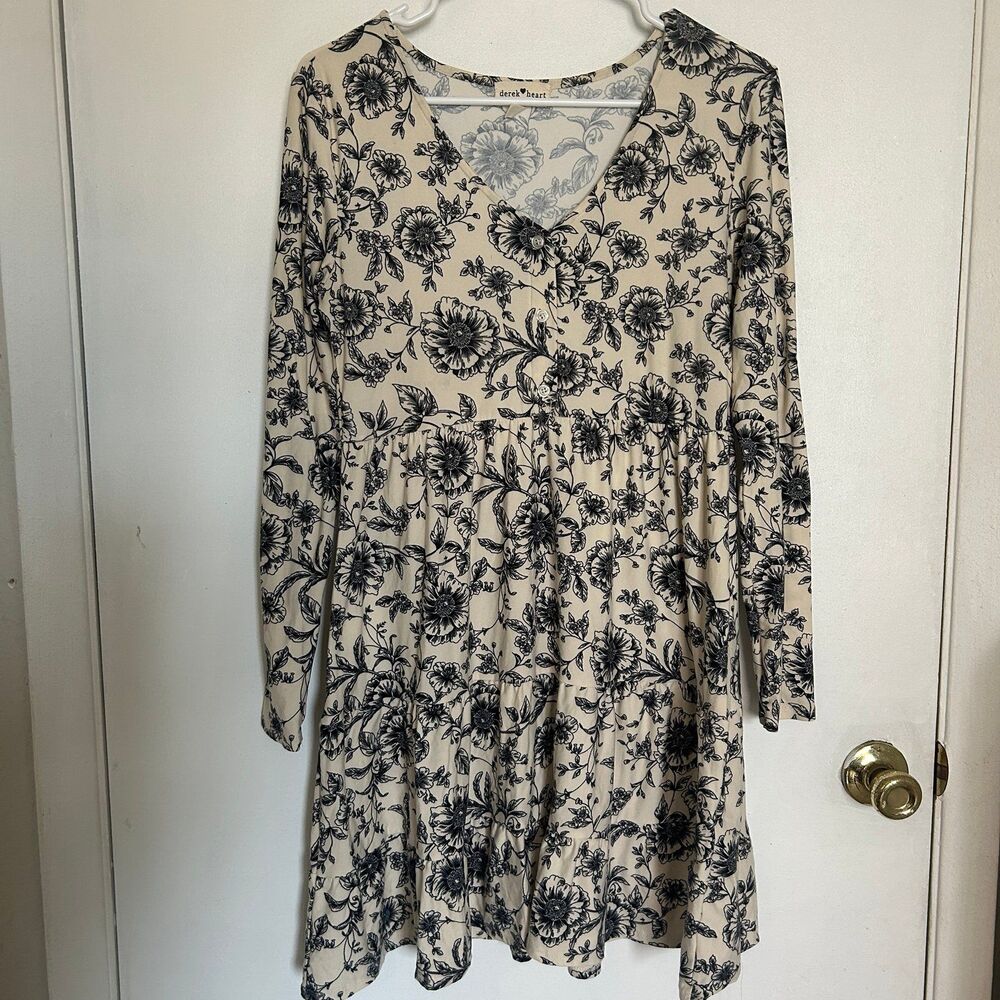 Cream and Black Floral Dress